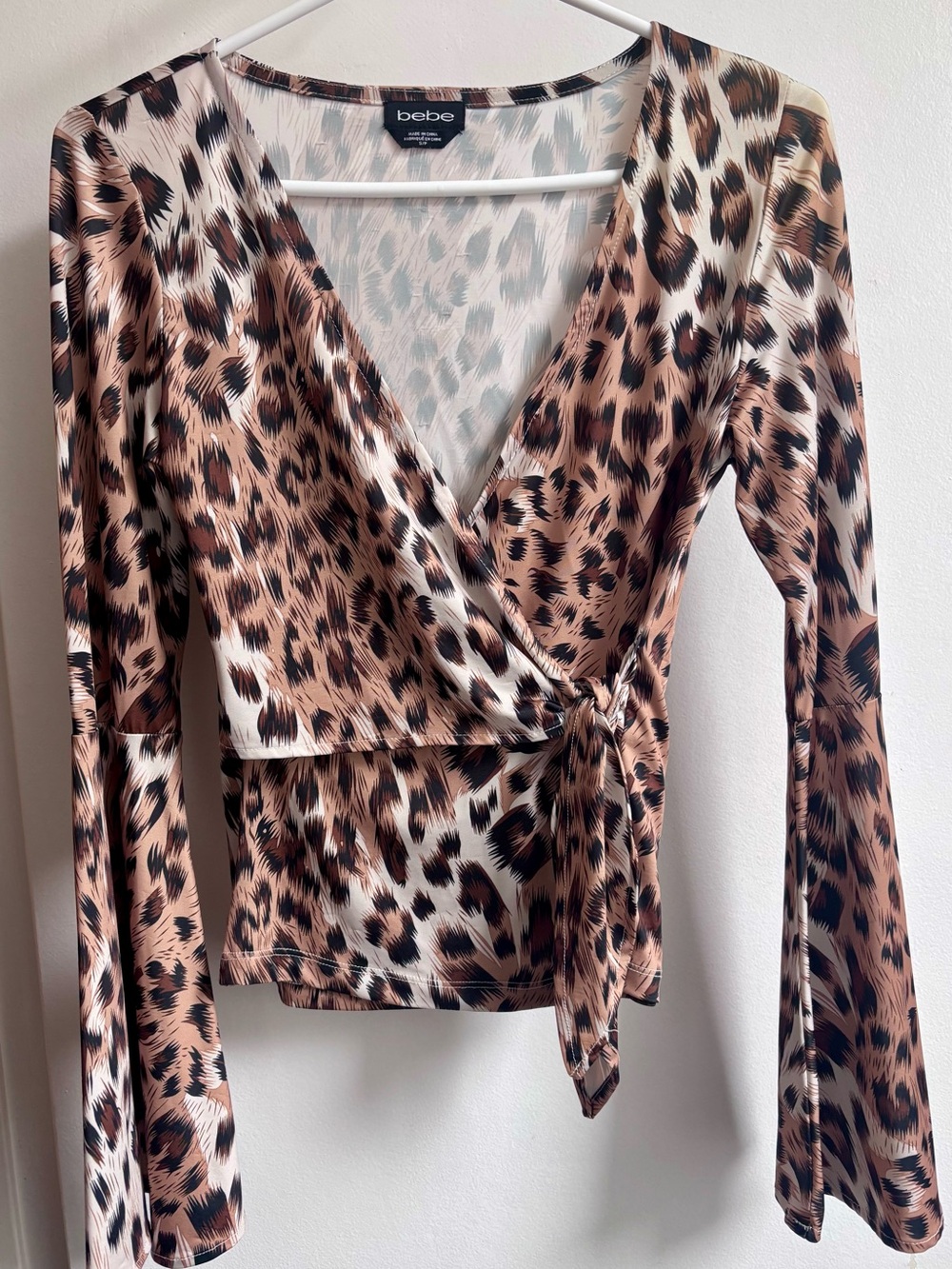 bebe Multi-Brown Leopard Print Wrap Blouse